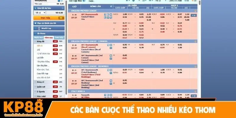 Các bàn cược thể thao nhiều kèo thơm