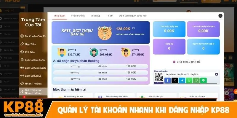 Quản lý tài khoản nhanh khi đăng nhập KP88